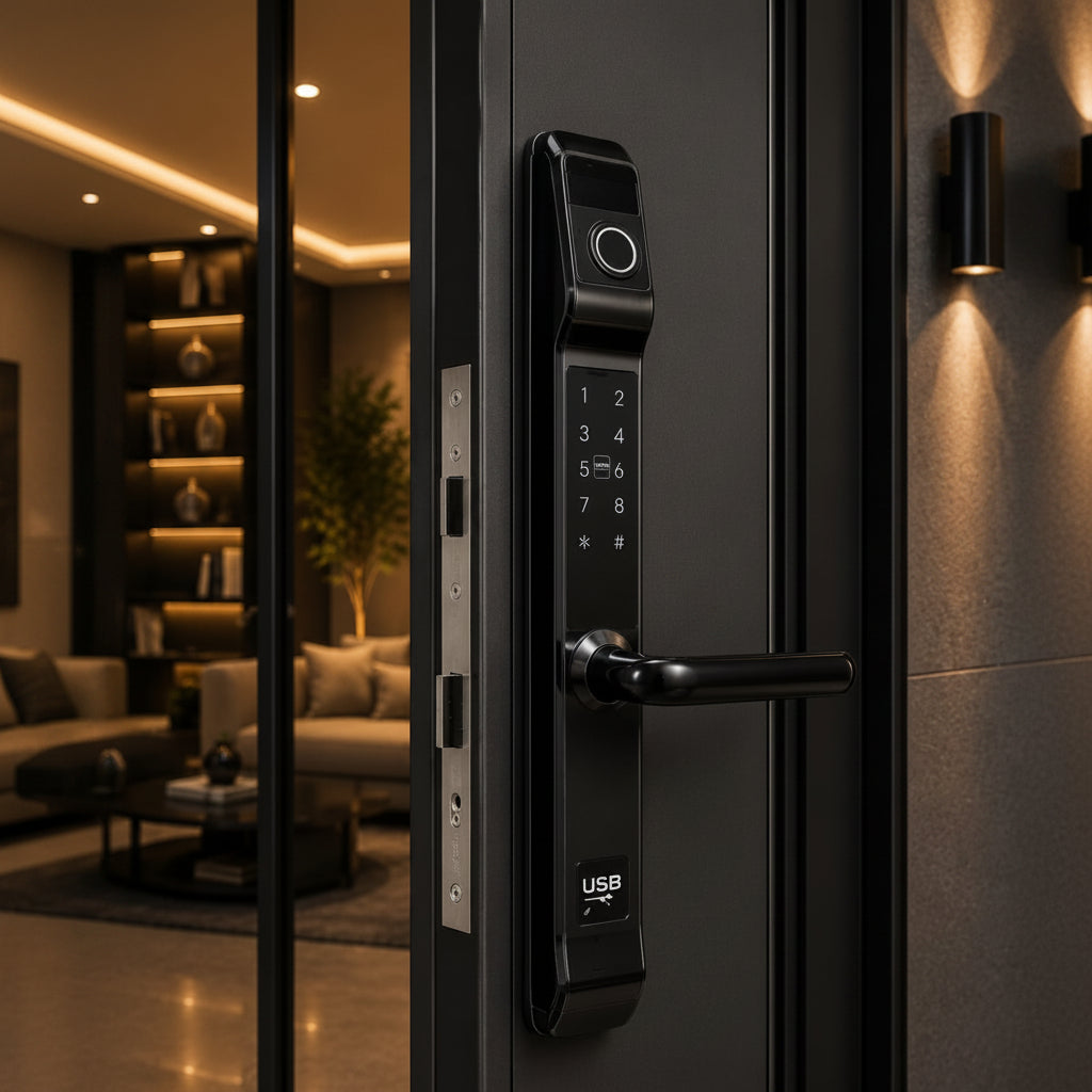 SLIM ALUMINUM ELECTRIC DOOR LOCK BLACK  | ISH Kuwait