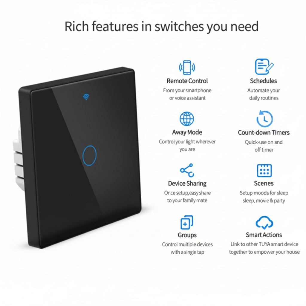 SMART GLASS WIFI TOUCH SWITCH -1 GANG  | ISH Kuwait