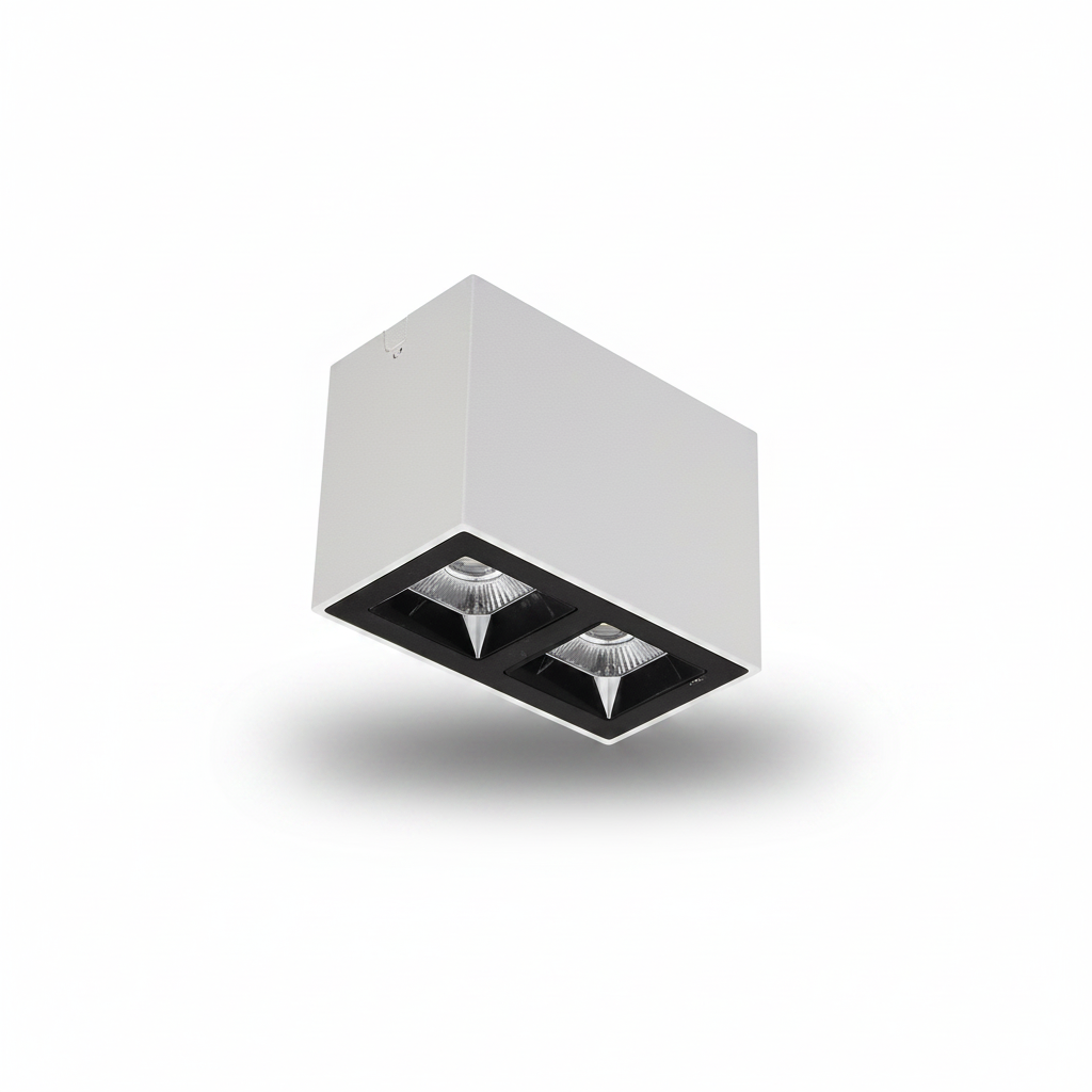 Square ceiling light fixture with two lights on a white background
