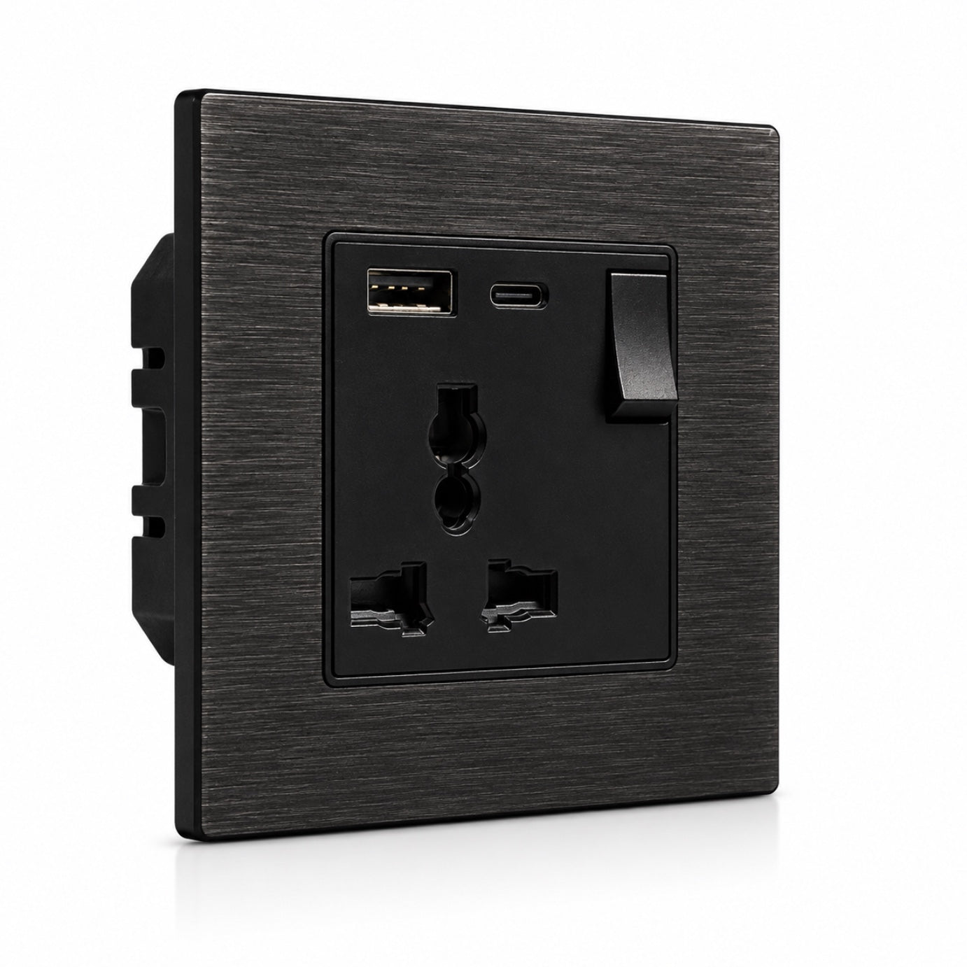 Premium Universal Socket with USB - Black Aluminum