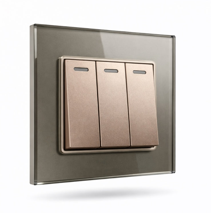 Premium 3 Gang Switch - Champagne Glass