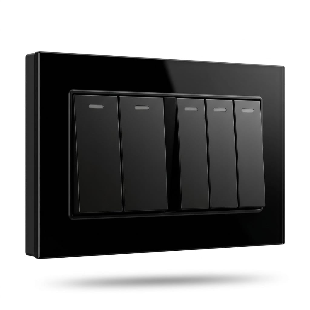 Premium 5 Gang Switch - Black Glass