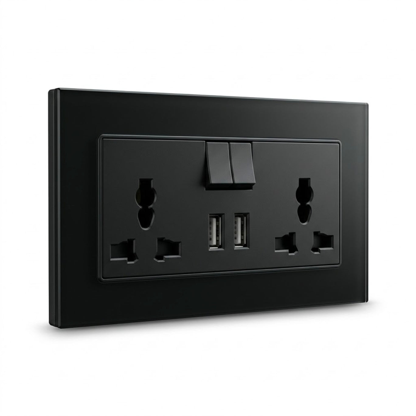 Premium Double Universal Socket with USB - Black Glass